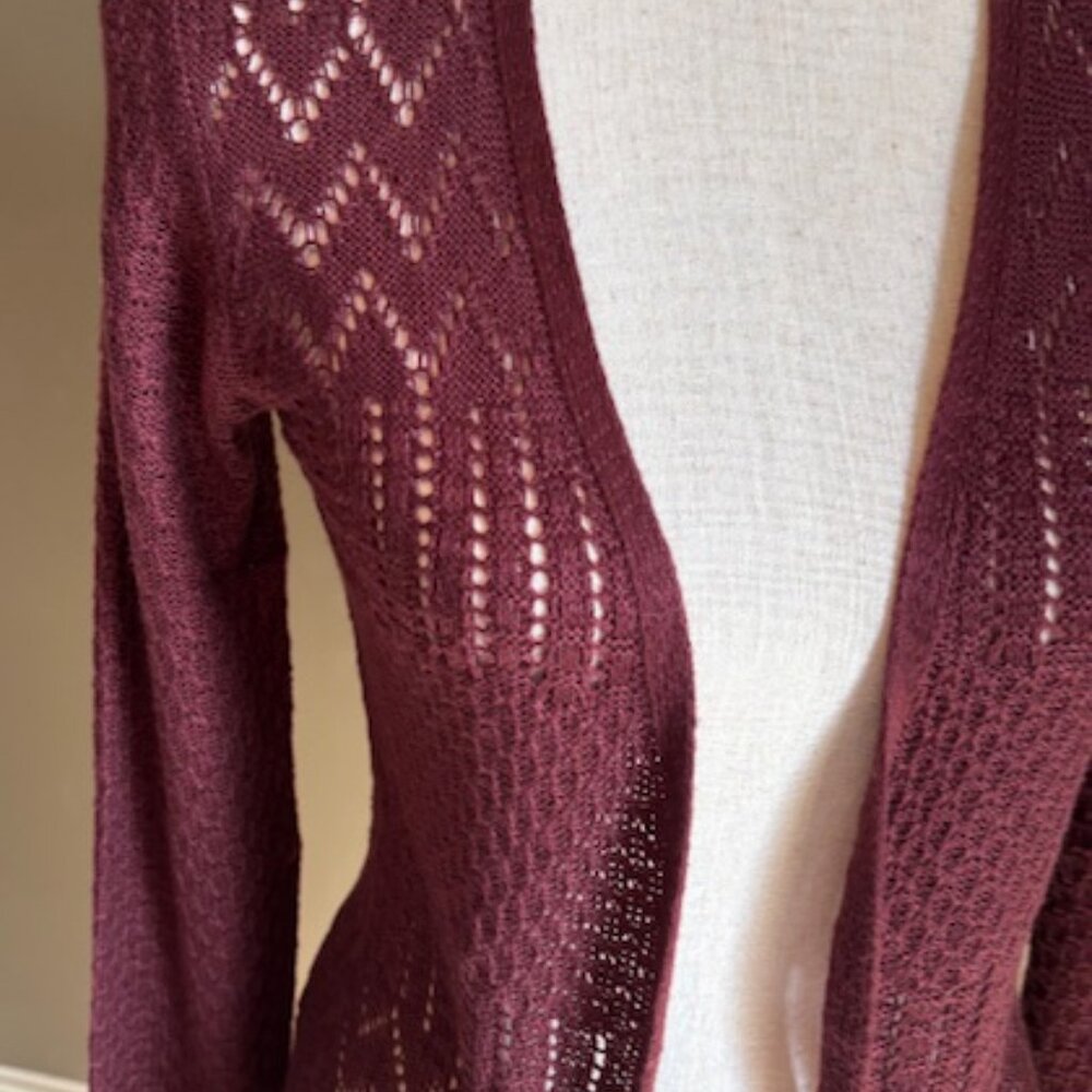 Love Ellie Burgandy Benhill Pointelle Duster Cardigan Medium Petite - Picture 3 of 10